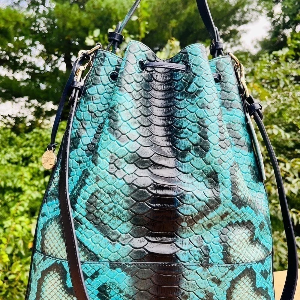 Brahmin Marlowe Blue Waterford Bucket Bag Leather NWT